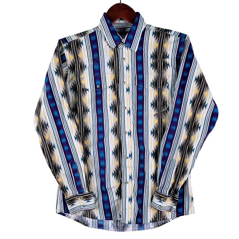 Wrangler Western Shirt Kids XL Blue Purple Southwestern Aztec Pearl Snap Excelle